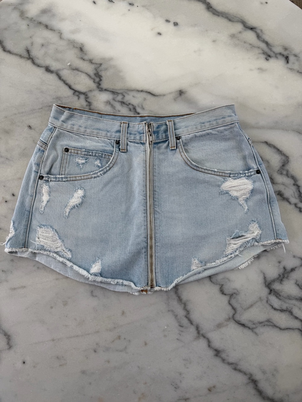 Carmar Light Blue Distressed Denim Mini Skirt